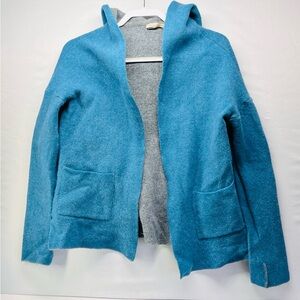 Blue Hooded Utility Jacket - Lightweight Open Front